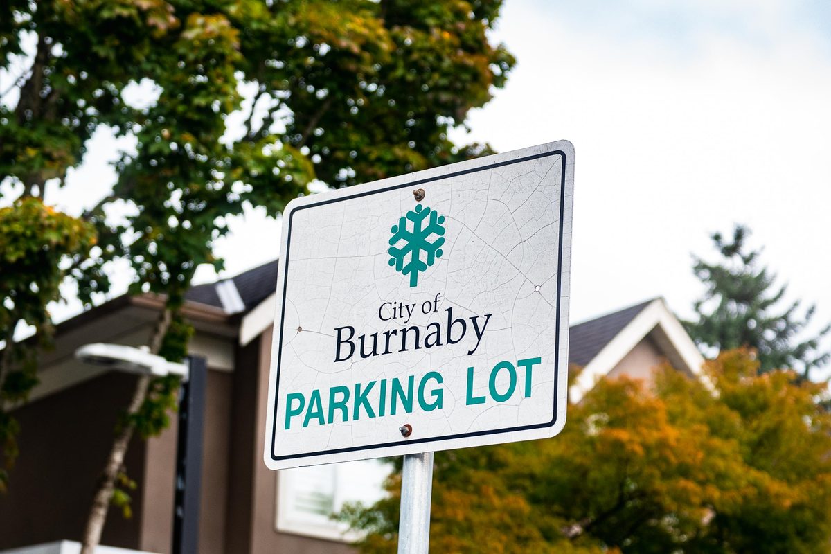 A City of Burnaby parking lot sign near the clinic